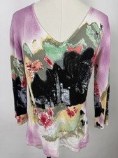 Vintage Y2K Knit Top Womens Large Asian Floral Vaporwave City Chinese Mountains picture