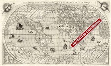 1565s Vintage World Map Sailing Vessels Sea Monsters Navigate 24 x 40 Inch #T239 picture