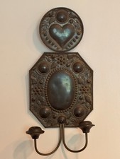 18th 19th century Brass Embossed Dutch Antique Wall Sconce Candle Holder picture
