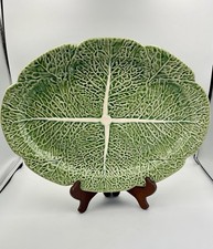 Bordallo Pinheiro Green Cabbage 16” Oval Serving Platter Majolica Portugal picture