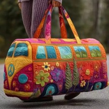 Unisex Boho Quilted Weekender Bag - Large Hippie Van Quilted Duffle Bag Carry-on picture