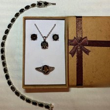 DEAL FINE Brown Smoky Quartz Necklace, Earrings, Bracelet, & Ring Size 9.5 Set picture
