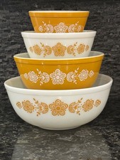 Vintage Pyrex Butterfly Gold 401 402 403 404 Nesting Mixing Bowl Set EUC picture
