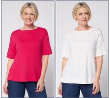 LOGO by Lori Goldstein Principles 2 Pack Elbow Sleeve Tees Red/Marshmallow L New picture