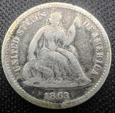1863-S Seated Liberty Half Dime Silver H10C, VF+ Key Date San Francisco, Residue picture