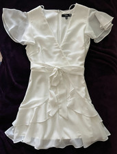 Lulus Dress Women's White Ruffled Dress Lined Fit & Flare Size Small picture