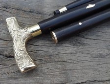 Antique Brass Victorian Silver Wooden Handle Style Walking Stick Cane Designer picture