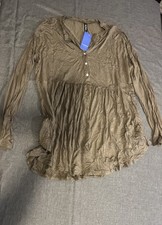 ALLEGRACE Brown Collared Long Sleeve Button Solid Blouse Women's Plus Size 2X picture