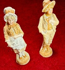 Antique German Bisque Porcelain Figurines Pair Boy Girl School Children 10