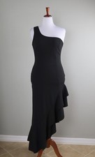 LULUS NWT $85 Solid Black Crepe Ruffle Asymmetric One Shoulder Dress Size Large picture