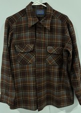 Vtg 1960s Pendleton Board Shirt Mens L Ombre shadow Been Orange Blue Loop Flap picture