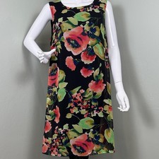 DKNY Black Vibrant Poppy Floral Print A-Line Midi Dress Wedding Guest Size 12 picture