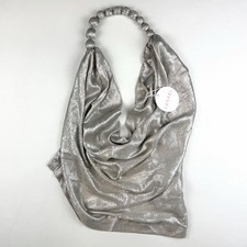Luxxel Silver Metallic Beaded Halter Top Backless Cowl Neck Party Club Y2K Large picture