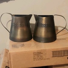 Vtg Rustic Metal Pitcher Wall Hanging Planter Pocket Pair Country Cottage Farm picture