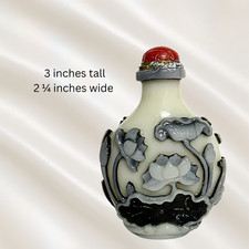 Chinese Carved Peking Glass Snuff Bottle Lotus Pond Cameo Miniature Antique picture