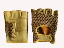 Leather Crochet Cycling / Bicycle Gloves - Vintage    British Tan picture