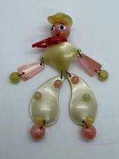 Vintage Coro Nylon Celluloid Articulated Cowboy Brooch Pastel Colors Excellent picture