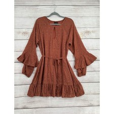 Shyanne Eyelet Dress Women Large Rust Orange Tiered Bell Sleeve Western Boho picture