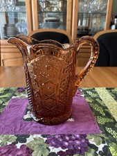 Vintage Indiana Tiara Exclusive Monarch Pattern Coral Pressed Glass Pitcher picture