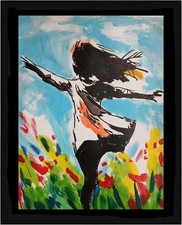 Abstract/Impressionist 11x14 Girl Walking  Street Art Colorful Original Painting picture