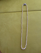 White Pearl Beaded Strand Necklace Round Pearls Silver Hook Clasp picture