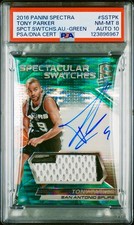 Tony Parker 2016 Spectra Game Used Patch Auto /5 Swatches Green PSA 8 Auto 10 SP picture