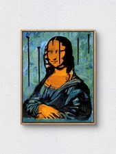 Original Hand Painted 11x14 Mona Lisa Blue Abstract Acrylic Paper Art picture
