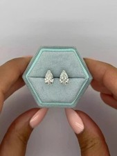 2Ct Pear Cut Lab Created Diamond Solitaire Stud Earrings 14k White Gold Plated picture