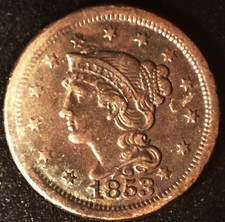 1853 Braided Hair Large Cent XF Condition picture