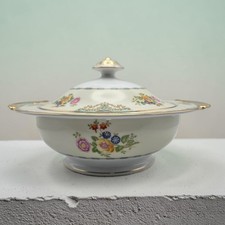 Vintage Meito Japan Yellow & Green Hand Painted Covered Soup / Casserole Dish picture