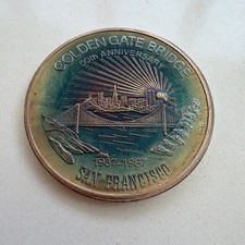 Golden Gate Bridge 50th Anniversary .999 Silver Medal 1937-1987 - Rainbow Toning picture
