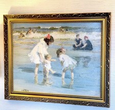 E.H. Potthast Children at Seaside Art | Textured Impressionist Beach Scene 24x37 picture