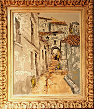 Bernard Dufour Original Painting Mediterranean Village Mid Century Spain Framed picture