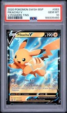 2020 POKEMON SWSH BLACK STAR PROMO SWSH063 V POWERS TINS #063 PIKACHU V PSA 10 picture