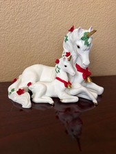1992 Princeton Gallery Yuletide Blessing Unicorn Mother Foal Porcelain 1992 picture