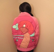 HTF Vintage Peter Max 80s Puffy Down Crop Coat. Pink NeoMax 1987 XL picture