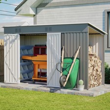 10x4FT Metal Firewood Storage Shed Lockable Door Weather‑Resistant for Backyard picture
