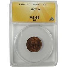 1907 Indian Head Cent MS 63 RB ANACS Uncirculated Penny SKU:I28395 picture