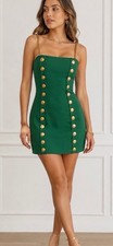 NWT Flavio Castellani  Green Cotton Sz 40  Mini Dress  Gold Buttons  Chain Italy picture