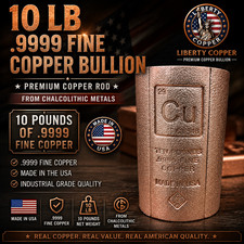 10 LB .9999 Fine Copper Bullion Cylinder Cu Stamped Made in USA Copper Bar picture