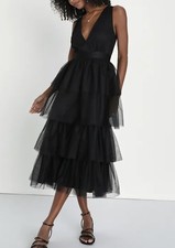 Lulu's Black Sleeveless V-Neck Ruffle Tulle Maxi Dress Size XL, Extra Large picture