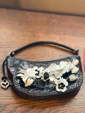 Brighton Calista Black Croc Embossed Patent Leather 3D Floral Mini Bag Evening picture