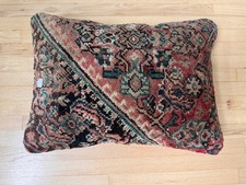 Large Vintage Mahal Oriental Rug Pillow 20x28 Rust Navy Teal Corner Hand Knotted picture