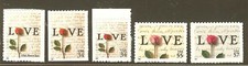 US Scott # 3496, 3497, 3498, 3499, & 3551 Rose & Love Letters MNH  picture