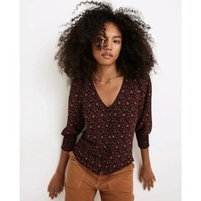 MADEWELL Smocked-Cuff Button-Front Top Orchard Floral SIZE 12 Cottagecore New V4 picture