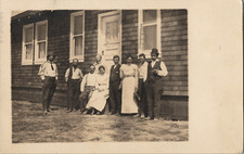 Antique 1912 RPPC Men Women Group Photo in Front of Bldg Picture Vintage picture