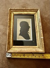 Antique Hollow Cut Silhouette Gentleman c.1790-1810 Black Fabric Gilt Frame picture