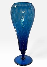 Vintage Empoli 16.75” Optic Cobalt Blue Hand Blown Art Glass Goblet Chalice Vase picture
