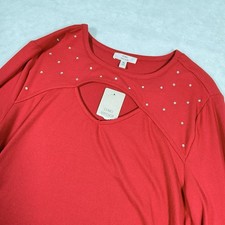 Como Vintage New Women's XLarge Red Long Sleeve Shirt Party Holiday Y2K Ruched picture