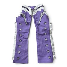 Icon Kitty Chaps Womens Leather Fringe Motorcycle Smoking Gun Purple Large VTG  picture